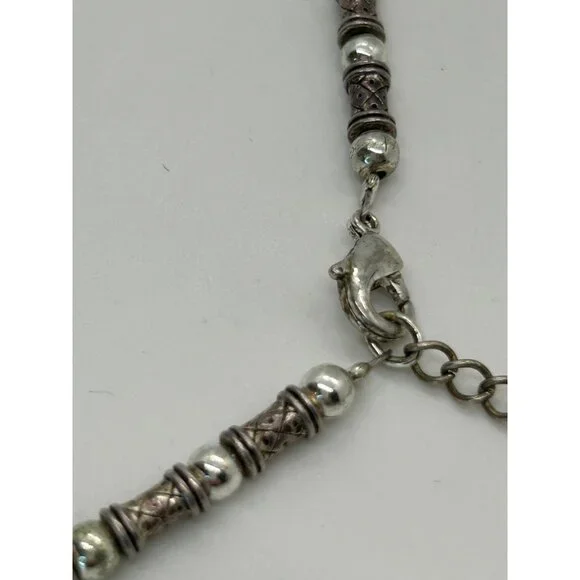 Vintage Napier Silver-Tone Beaded Necklace Textured Cylindrical Metal Beads 18" - Picture 7 of 10